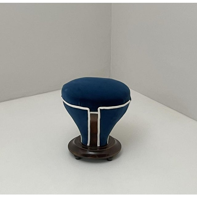 Vintage Ottoman in Wood and Velvet, 1930s For Sale - Image 3 of 4