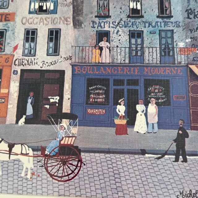 French Country Vintage Michel Delacroix Paris Street Scene Framed Print in Gilt Frame For Sale - Image 3 of 7