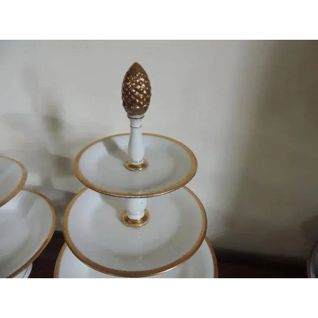 White Early 19th Century French Empire Old Paris Porcelain White & Gold Edouard Honore Three Tier Dessert Tazza Hors d’oeuvres Stand - A Pair For Sale - Image 8 of 11