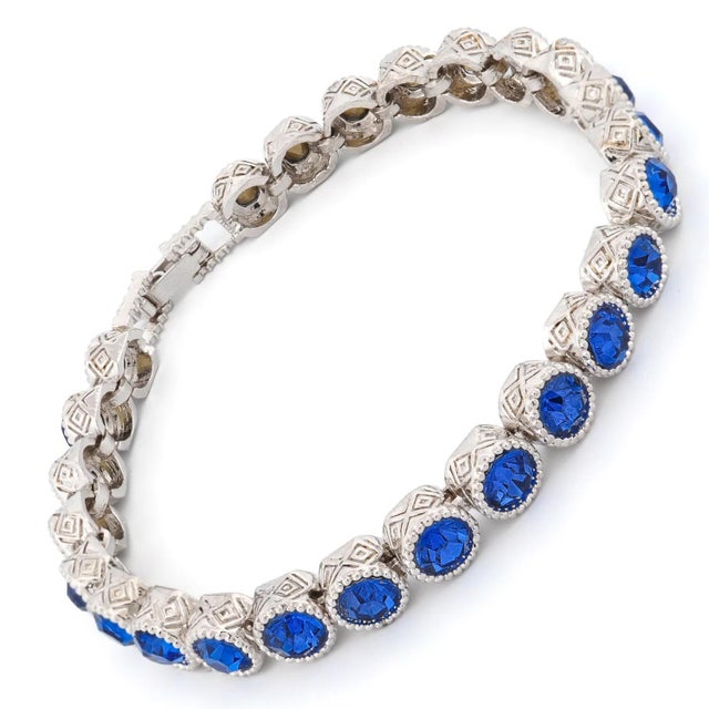 Blue Sapphire Tennis Mystic Silver Bracelet For Sale - Image 10 of 11