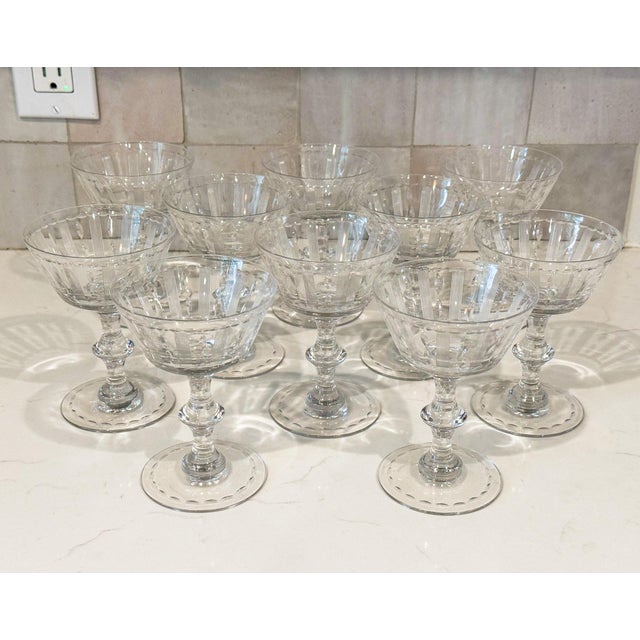 1940s t.g. Hawkes Cut Crystal Champagne Sherbet Coupes, Set of 10 For Sale - Image 10 of 15