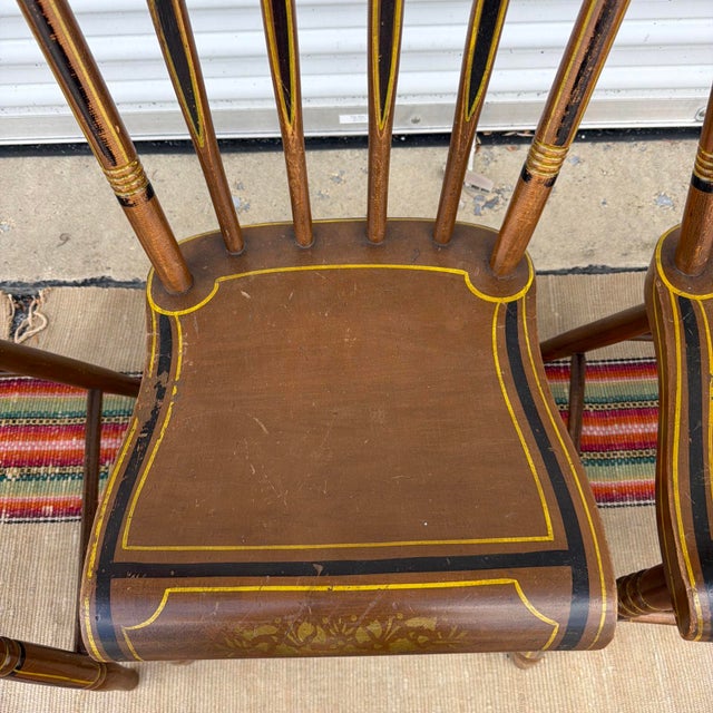 Antique Pennsylvania Folk Art Set of 6 Paint Decorated Arrow-Back Windsor Chairs, Circa 1850s For Sale - Image 6 of 17