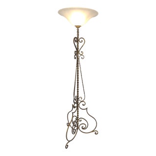 Art Deco Wrought Iron Torchiere Floor Lamp, Paris, 1920s For Sale
