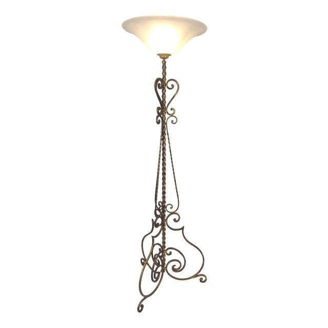 Art Deco Wrought Iron Torchiere Floor Lamp, Paris, 1920s For Sale