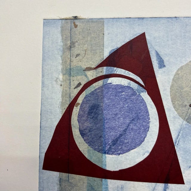 Abstract Modern Blue Geometric Artwork on Paper Signed For Sale - Image 4 of 7