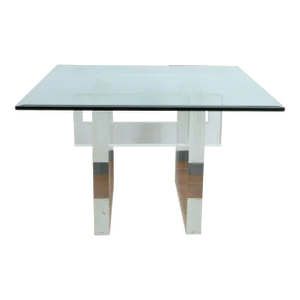Charles Hollis Jones Thick Lucite and Glass Center Table