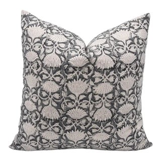 Fabdivine Floral Block Print Pillow Cover 18x18 Inch Duck Canvas-Ulta Kamal For Sale