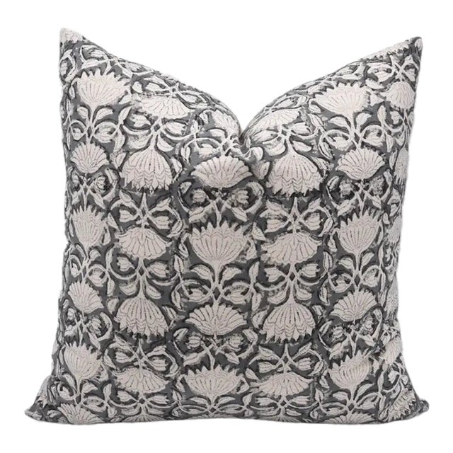 Fabdivine Floral Block Print Pillow Cover 18x18 Inch Duck Canvas-Ulta Kamal For Sale