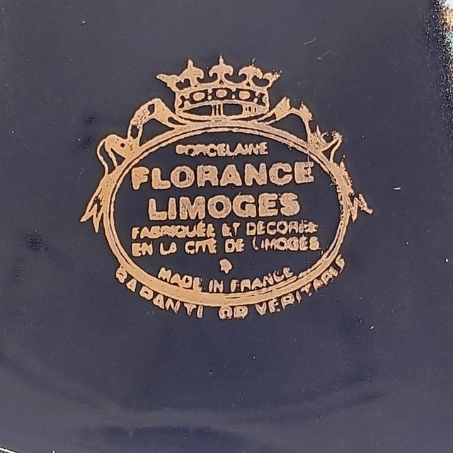 VTG Limoges Cobalt Blue & 22k Gold Courting Couple Porcelain Plate For Sale - Image 6 of 6