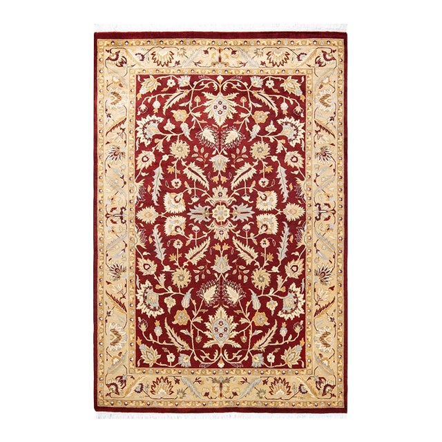 Mogul, One-of-a-Kind Hand-Knotted Area Rug in Red, 4' 3" x 6' 3" For Sale