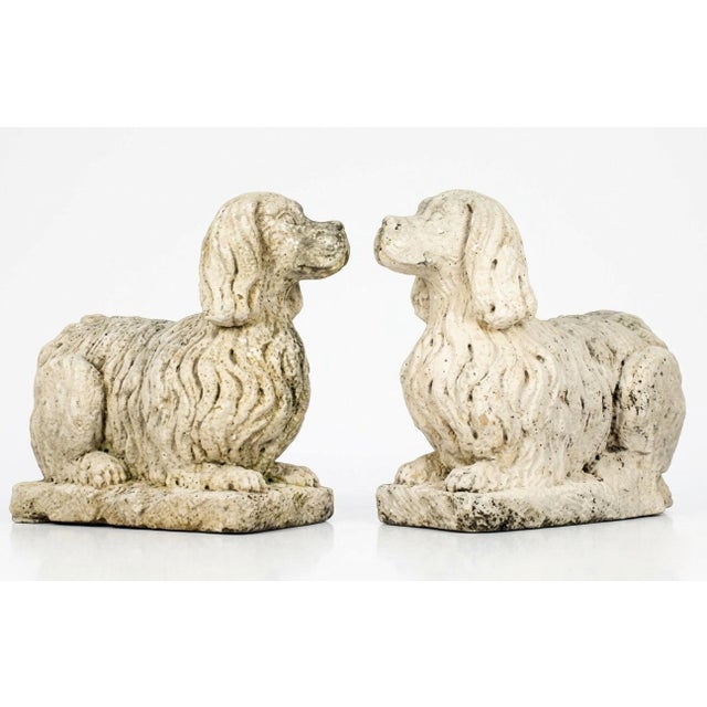 English Pair of English Poured Stone King Charles Spaniels (C. 1930s) For Sale - Image 3 of 12