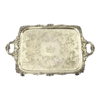 Early Sheffield Serving Tray with Coat of Arms Armorial Old Sheffield Footed For Sale
