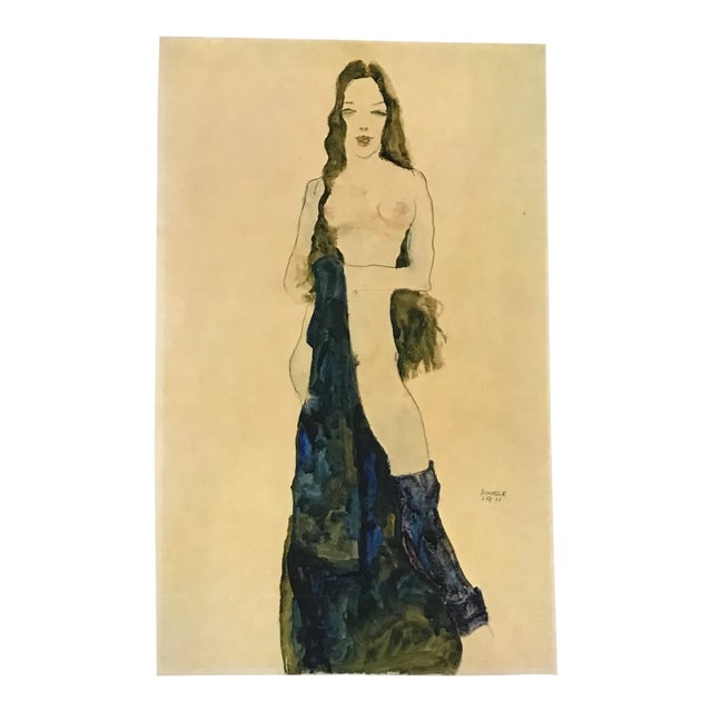 1981 Egon Schiele 10 Erotic Drawing Standing Female Semi Nude For Sale