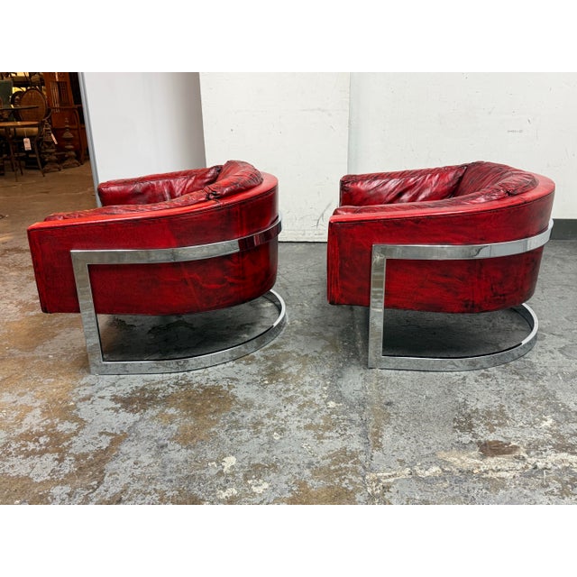 Metropolitan Furniture Jules Heumann for Metropolitan Barrel Leather 1970's Lounge Chairs, Pair For Sale - Image 4 of 12