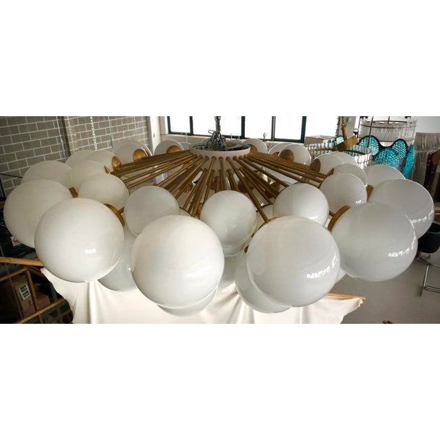 Metal Mid-Century Modern Murano White Art Glass and Brass Chandelier, 2000 For Sale - Image 7 of 9