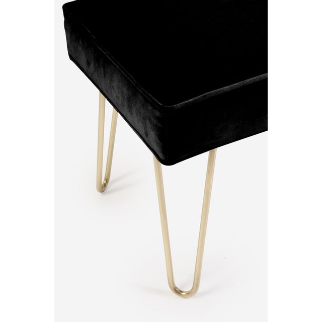 Mid-Century Modern Brass Hairpin Ottomans in Noir Velvet - A Pair For Sale - Image 3 of 3