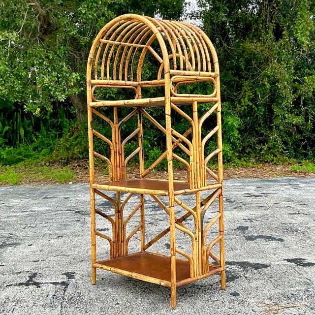 Late 20th Century Vintage Coastal Bent Rattan Arched Etagere For Sale - Image 5 of 9