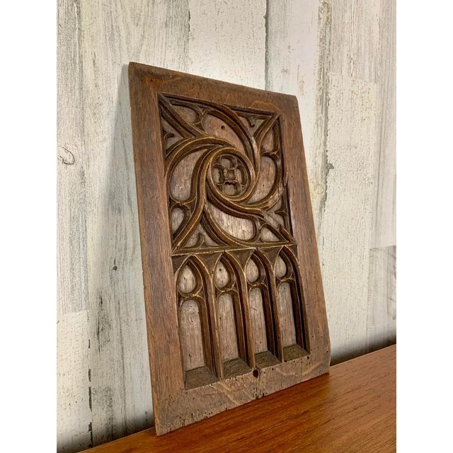 French oak hand carved Gothic revival panel.there are three available. Each panel is 1" deep by 8.5" wide by 13" high.
