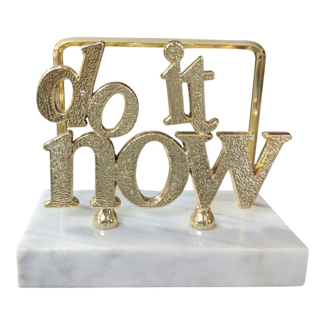 Vintage Do It Now Marble and Brass Mail Paper Holder Desk Accessory For Sale