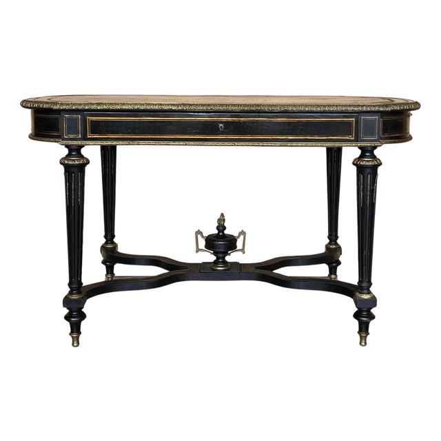Mid 19th Century Ebonized Center or Writing Desk Table, Napoleon III Period For Sale