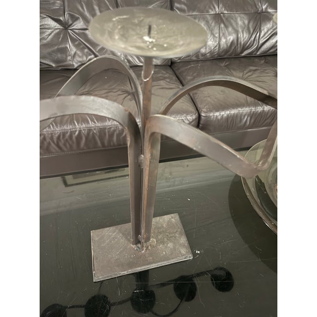 1900 - 1909 1900s Hand Crafted Brutalist Iron Candelabra With 5 Candle Holders 23x34 For Sale - Image 5 of 8