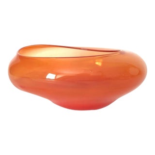Art Studio Santa Fe Artisan Signed Burnt Orange Organic Shape Glass Bowl 7.5" For Sale