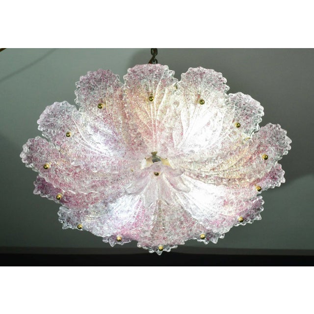 Pink Murano Glass Leave Ceiling Light or Chandelier, 1980 For Sale - Image 4 of 14