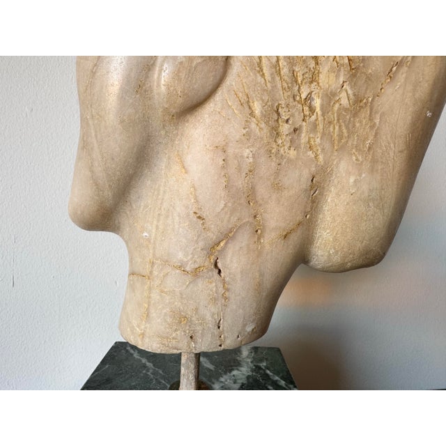Green Vintage Carved Marble Woman Head Sculpture on Italian Marble Base/ Sold For Sale - Image 8 of 12