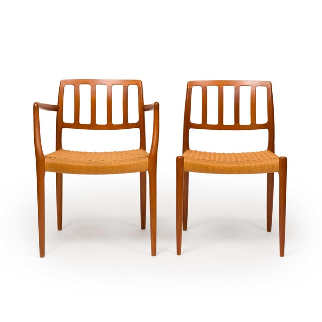 j.l. Møller Danish Modern Dining Chair Set – Models 83 & 66 in Teak & Papercord For Sale - Image 10 of 11