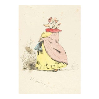 The Peeress - Original Ink Drawing and Watercolor by J.J. Grandville 1845 ca. For Sale