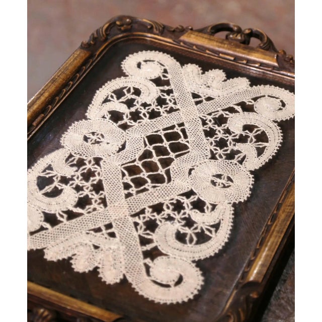Early 20th Century French Art Populaire Walnut and Glass Serving Tray For Sale - Image 9 of 12