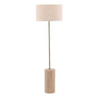 Brass & Travertine Floor Lamp For Sale