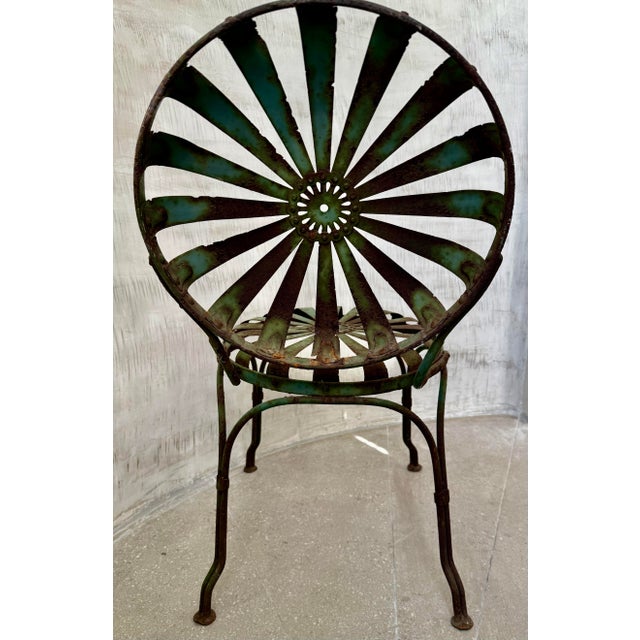 Francois Carre Francois Carre ‘Sunburst’ French Green Art Deco Outdoor Garden or Patio Chair, Iron & Steel, Early 20th Century For Sale - Image 4 of 12