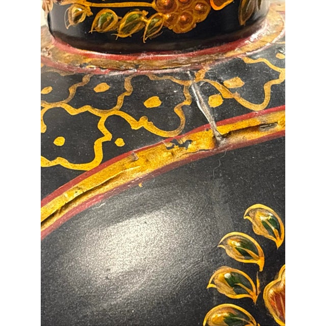 Mid 20th Century Extra Large Metal Mughal Style Black Hand-Painted Water Jug Vase, Rajasthan India For Sale - Image 11 of 12