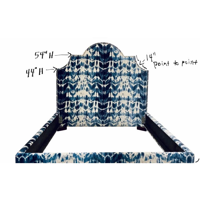 Norwalk Modern Blue and White Tie Dye/Ikat Cut Velvet Twilights Queen Bed For Sale - Image 9 of 9