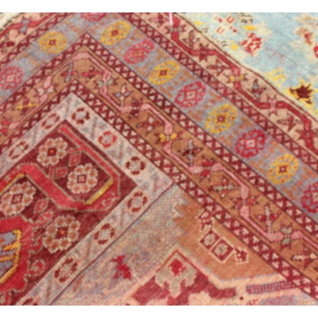 Antique Turkish Oushak Rug in Light Blue Background and Border For Sale In Atlanta - Image 6 of 7