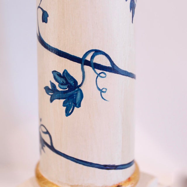 Pair of Neoclassical Painted Lamps, Cream With Blue Designs For Sale - Image 13 of 18