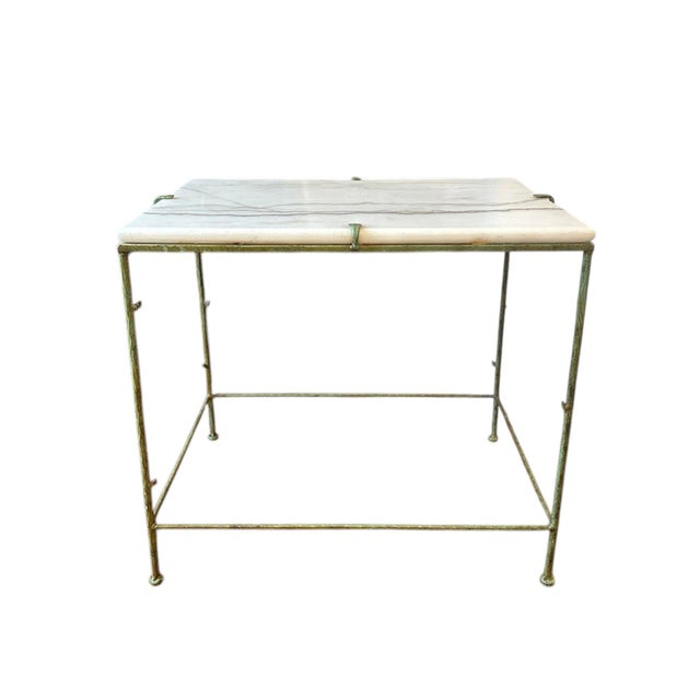 Metal Vintage Giacometti Patinated Faux Bois / Twig Metal Side / Accent Table With Marble Top, in the Manner of Diego Giacometti For Sale - Image 7 of 12