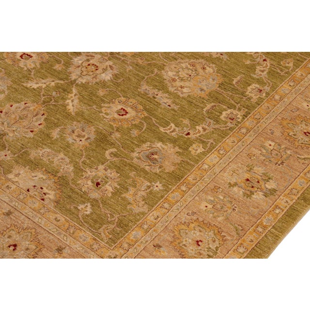1990s Oriental Ziegler Green Tan Hand-Knotted Wool Rug - 8'1'' X 9'8'' For Sale - Image 5 of 8