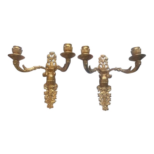 Vintage Ornate Brass Wall Sconce For Sale