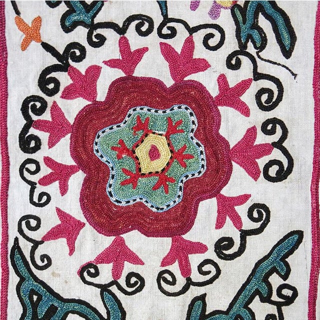 Early 20th Century Antique Central Asian Cross Stitch Embroidered Suzani Fragment From Bukhara, Uzbekistan For Sale - Image 5 of 8