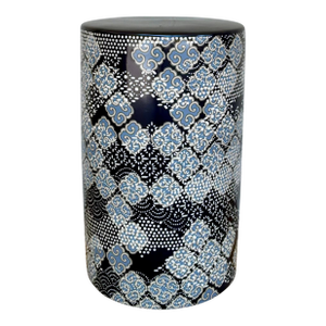 Port 68 Modern Moroccan Navy Blue and White Ceramic Round Hill Garden Stool
