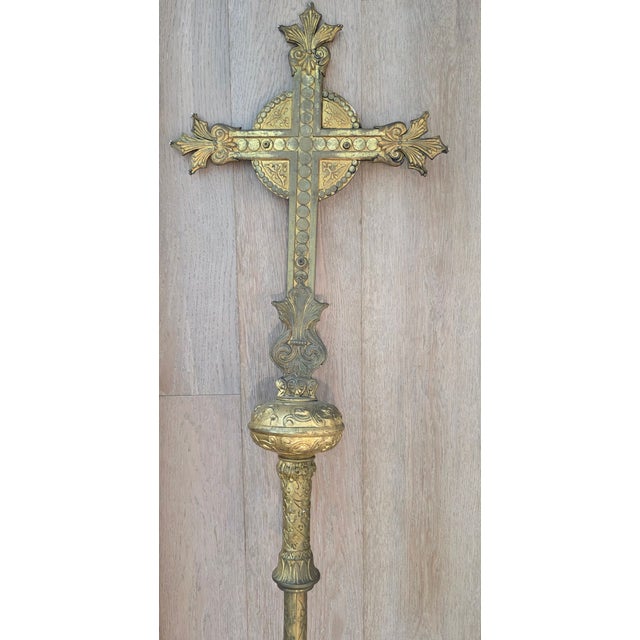 Early 20th Century Bronze & Brass Church Processional Cross Antique Altar Crucifix For Sale - Image 10 of 14