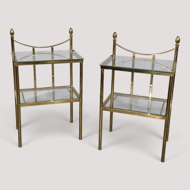 Brass and Glass Nightstands, Set of 2 For Sale - Image 5 of 5