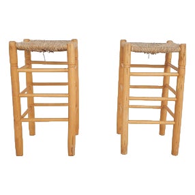 Vintage Rattan Bar Stools, Netherlands, 1970s, Set of 2 For Sale