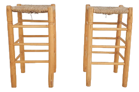 Vintage Rattan Bar Stools, Netherlands, 1970s, Set of 2