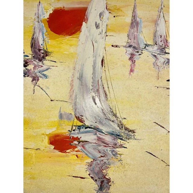 Kenneth Abendana Spencer Signed Harbor Reflections Abstract Seascape Oil Painting (2000s), Framed For Sale - Image 4 of 14