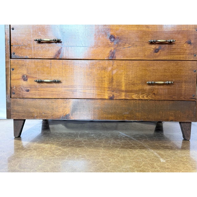 Late 20th Century Solid Heart Pine Rustic Five Drawer Chest With Brass Pulls For Sale - Image 11 of 12