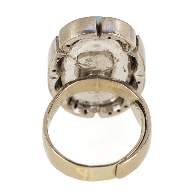 Mid 20th Century 18k White Gold Australian Opal & Diamond Statement Cocktail Ring Vintage For Sale - Image 5 of 9