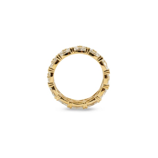 Gold 18k Yellow Gold 4.84ct Oval Lab Diamond North South Double Eternity Band Ring, Size 6.5 For Sale - Image 8 of 8